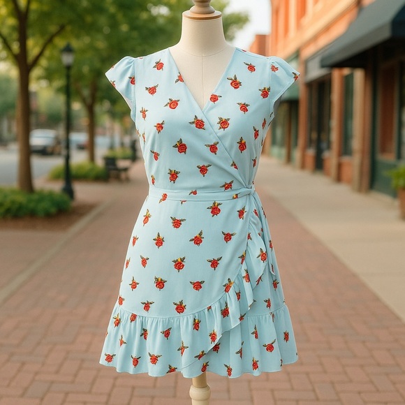 J.Crew Mercantile Faux Wrap Mini Dress – Blue Floral Print – Size 00 - Picture 3 of 16